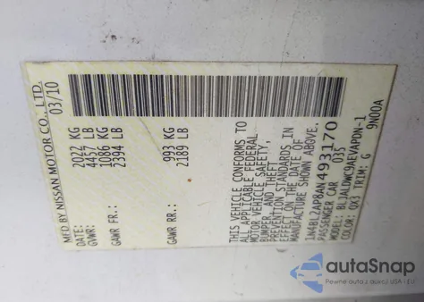 2010 Nissan Altima 3.5 Sr from USA, damaged, VIN 1N4BL2AP8AN493170